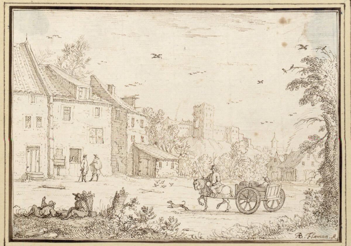 Albert Flamen, Straße am Stadtrand mit einem Pferdekarren (II-15), Inv. Nr.: 9625