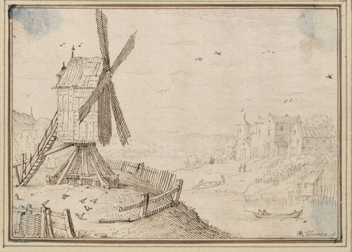 AlbertFlamen, Eine Windmühle vor Flußlandschaft (II-21)