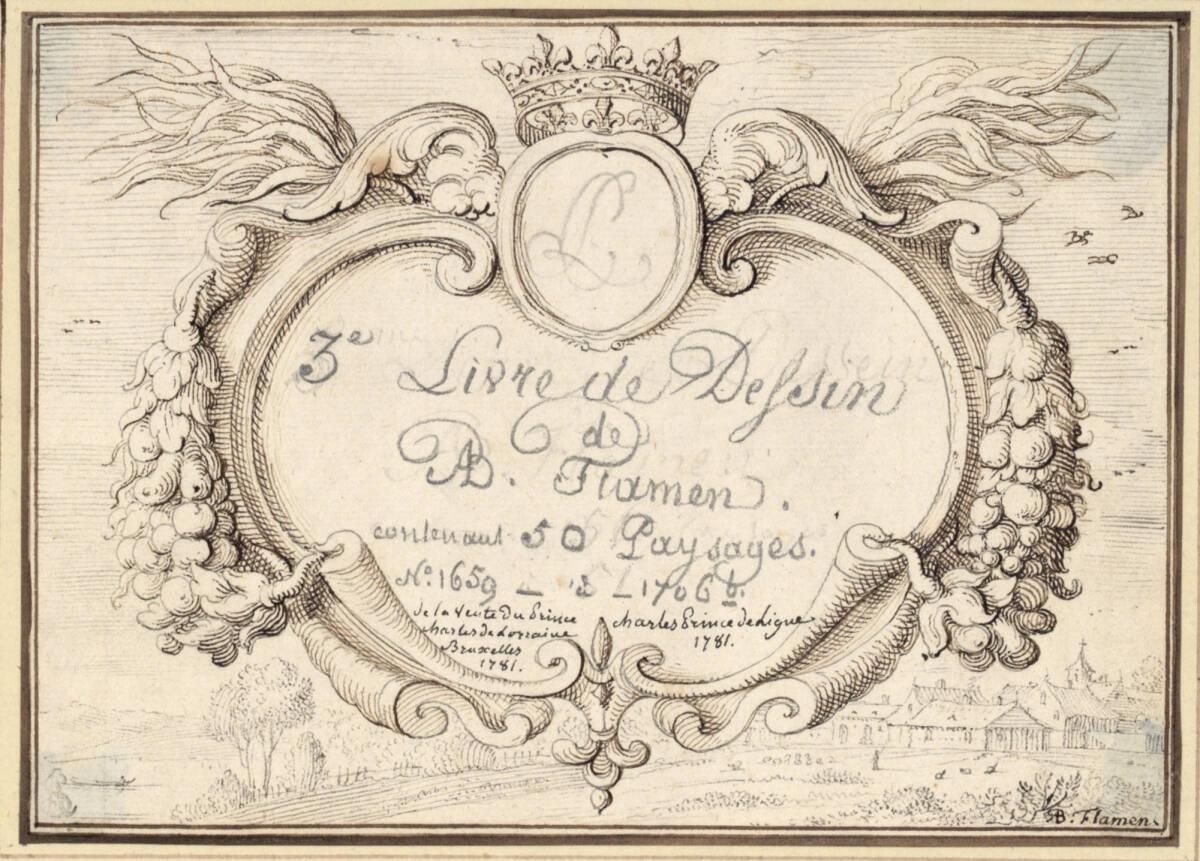 Albert Flamen, Titelkartusche ("CL/ 3e Livre de Dessin/ de/ AB. Flamen ...") (III-1), Inv. Nr.:…
