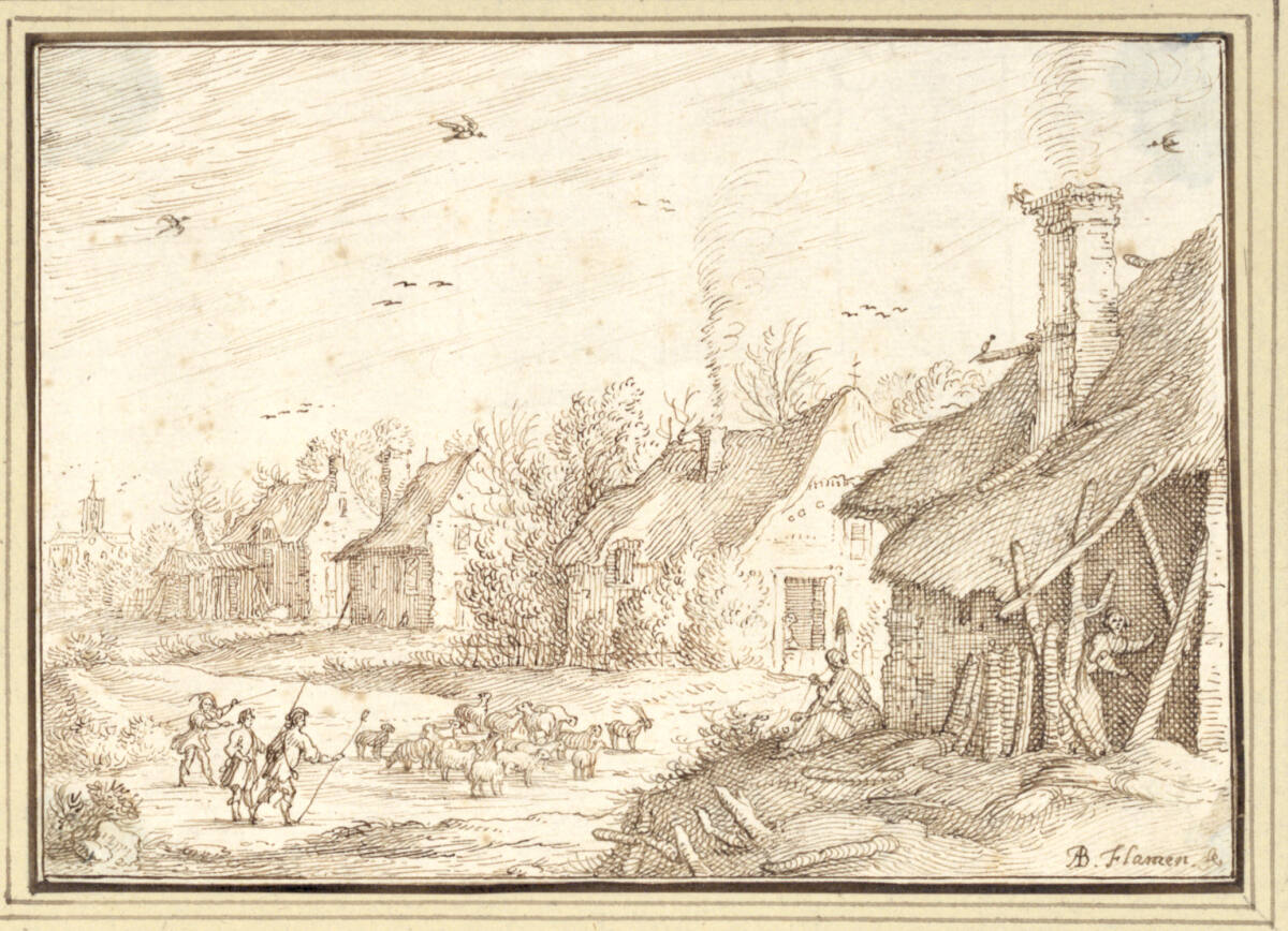 AlbertFlamen, Dorfrand mit Schafherde (III-31)