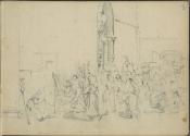 Anton Romako, Skizze einer Menschengruppe vor einem Bauwerk, Inv. Nr.: 25937/2v-3r