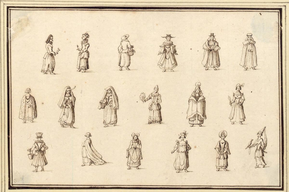 Albert Flamen, Studienblatt mit achtzehn fremdländisch gekleideten Frauen (V-6), Inv. Nr.: 9766