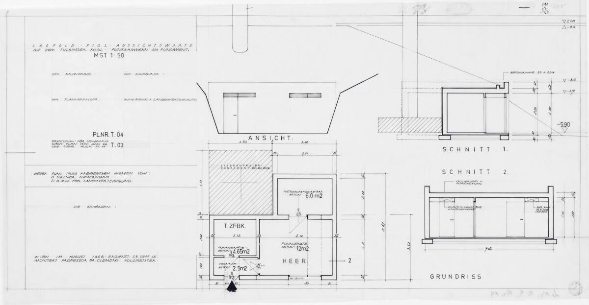 Clemens Holzmeister(?), Tulbingerkogel, Leopold-Figl-Aussichtswarte; Funkkammern am Fundament, …