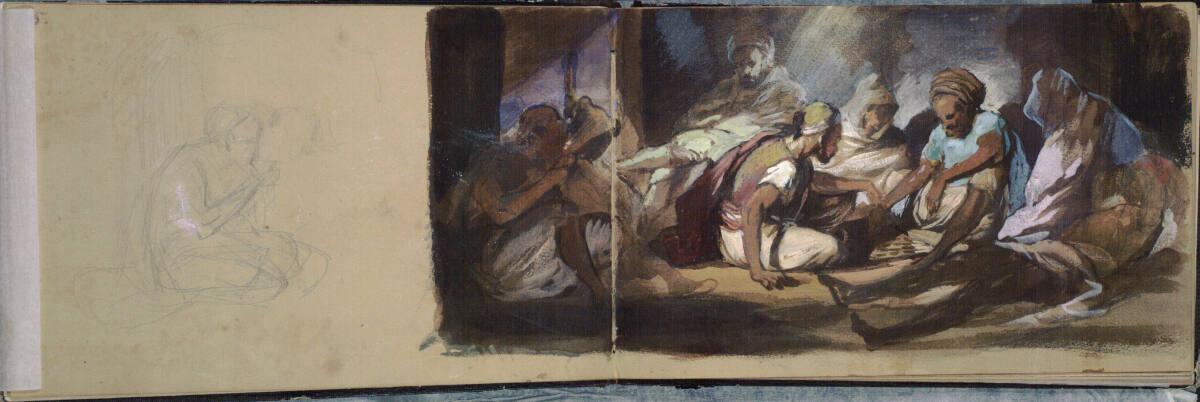Hans Canon, Beduinen beim Brettspiel (im Skizzenbuch kopfstehend), Inv. Nr.: 25043/39v-40r