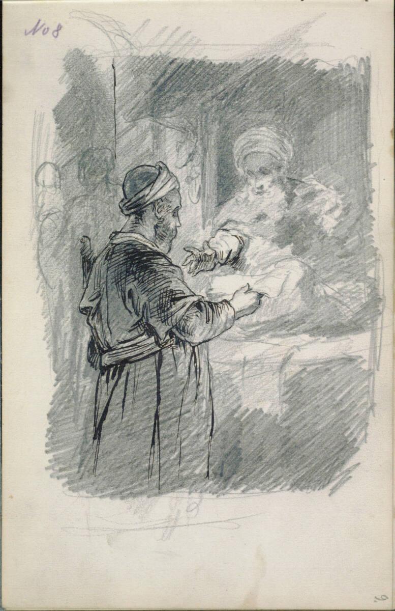Hans Canon, Skizze zum "Waffenhändler", Inv. Nr.: 25043/9