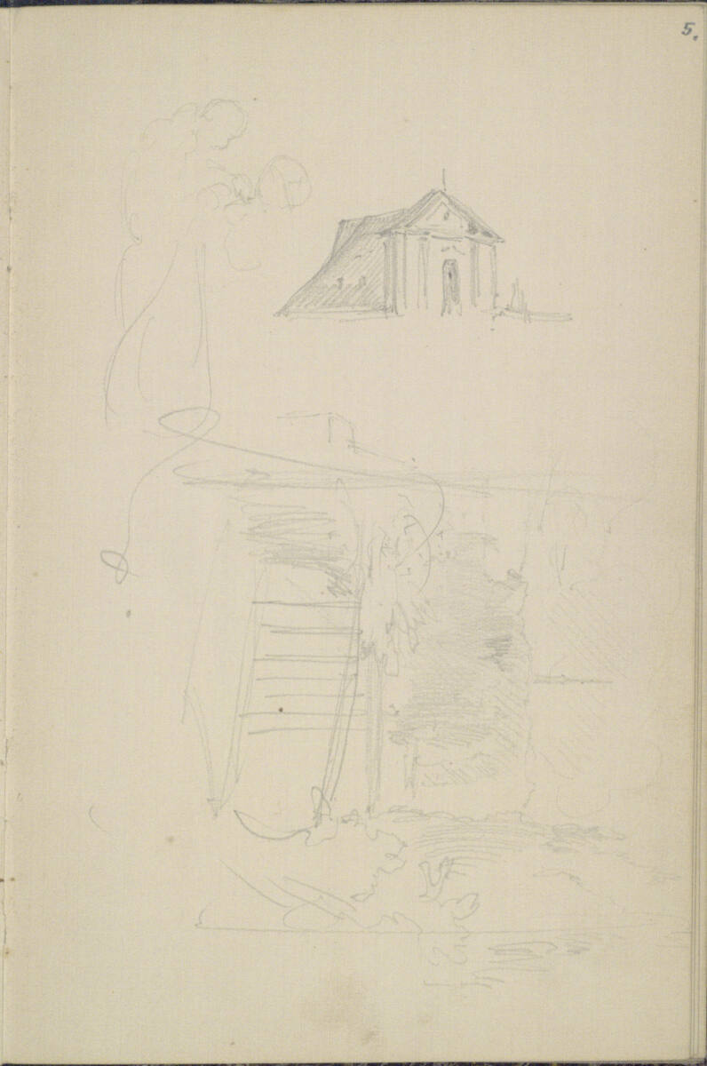 Skizze einer Kapelle und eines Gartens, Josef Danhauser, 1844
