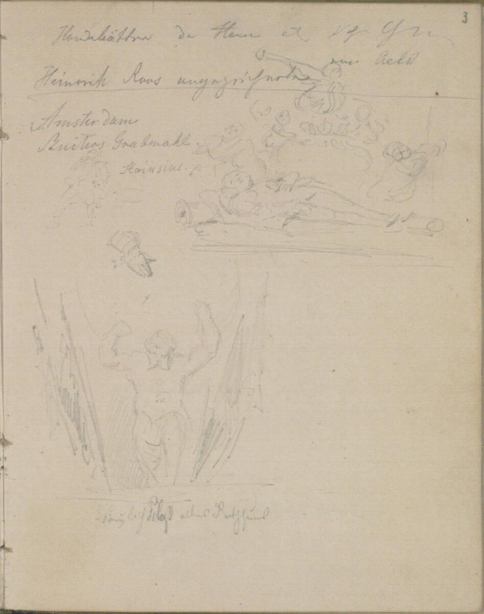 Josef Danhauser, Skizze nach Rombout Verhulsts "Grabmal Michiel de Ruyters"; Skizze nach Artus …