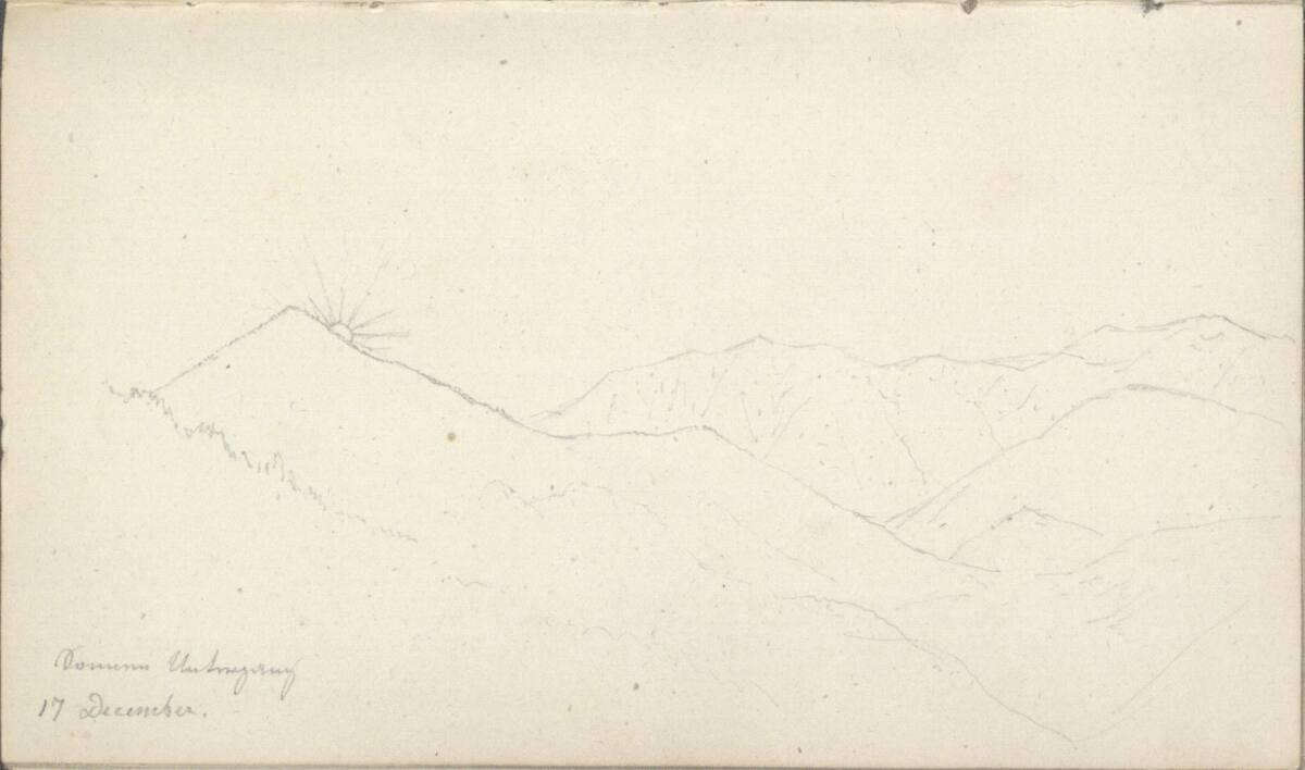 Friedrich Gauermann, Landschaftsstudie mit Sonnenuntergang, Inv. Nr.: 25668/58v