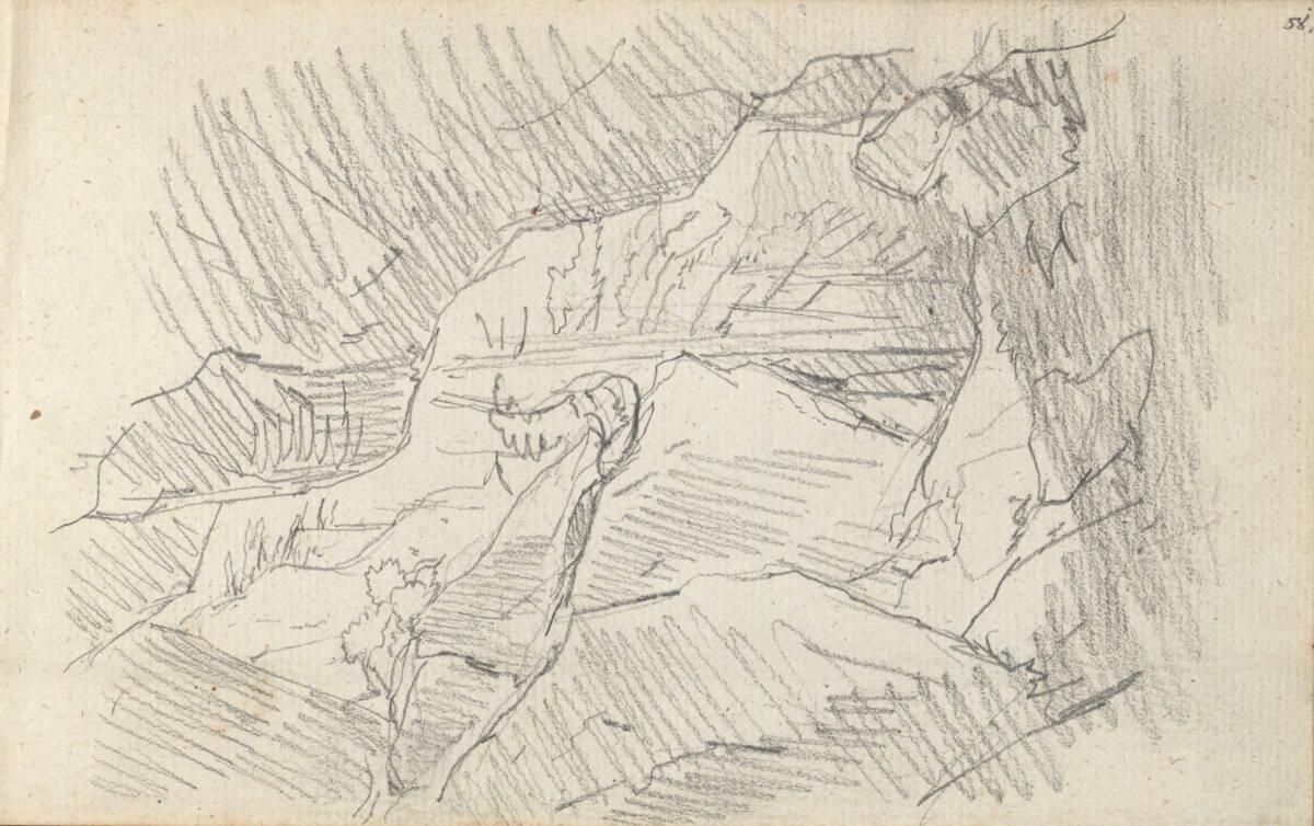 Friedrich Gauermann, Grobe Felswandskizze, Inv. Nr.: 25670/58