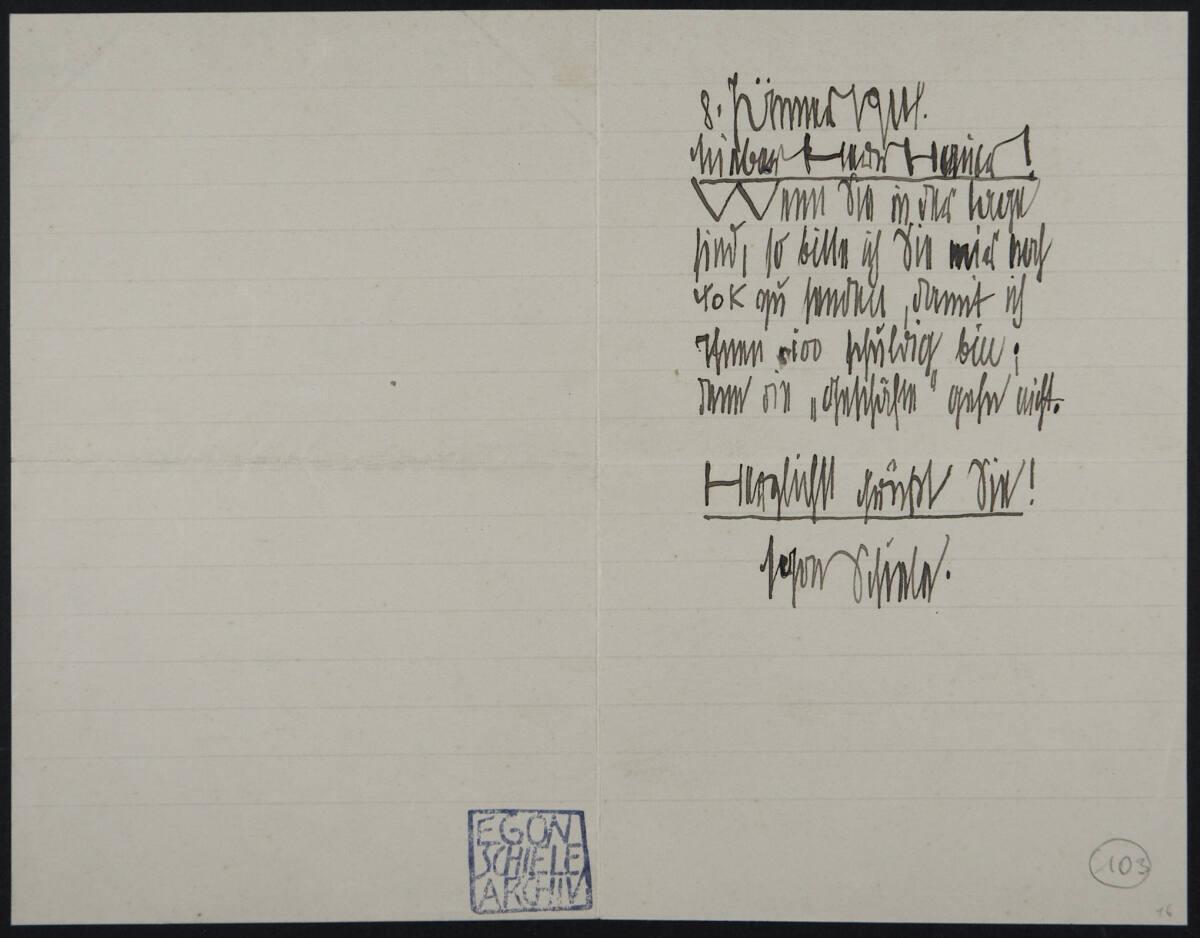 Brief von Egon Schiele an Franz Hauer vom 8. Jänner 1914, Inv. Nr.: ESA103
