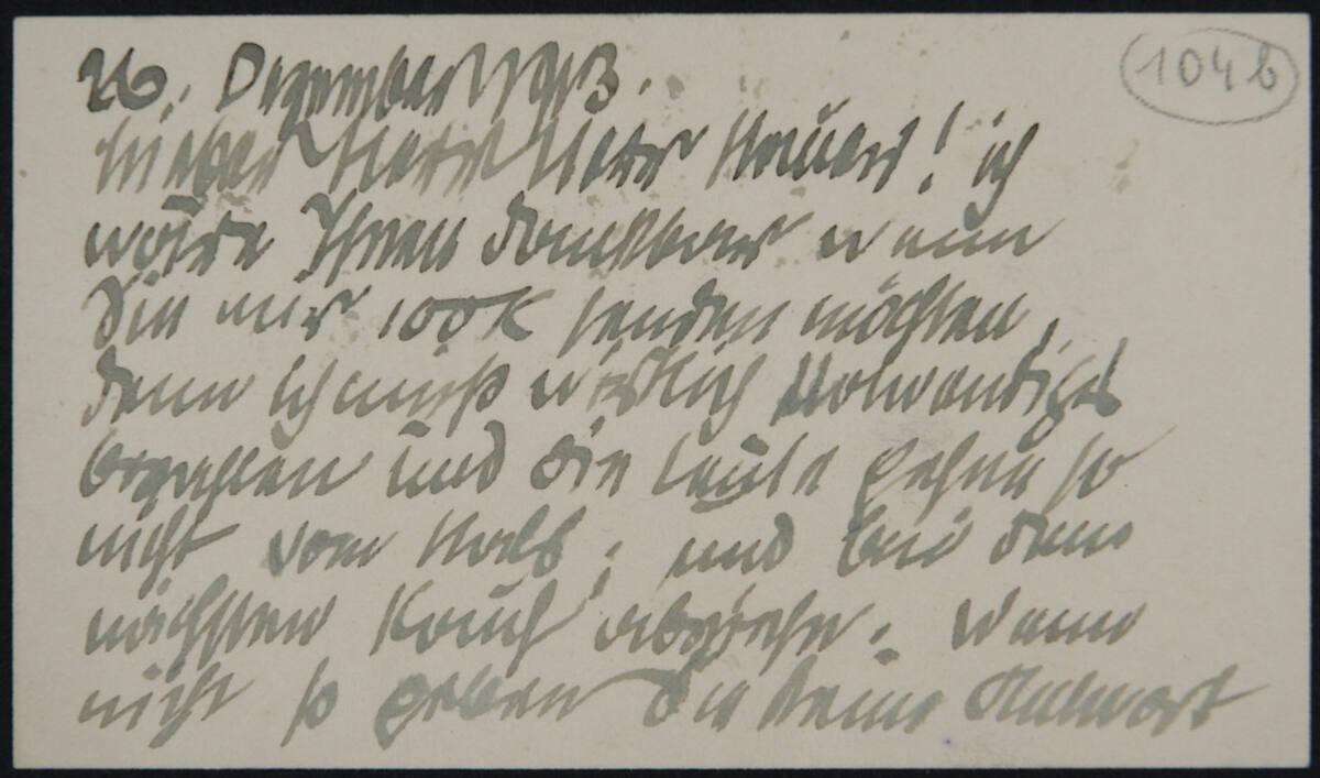 Nachricht von Egon Schiele an Franz Hauer vom 26. Dezember 1913, Inv. Nr.: ESA104b/recto