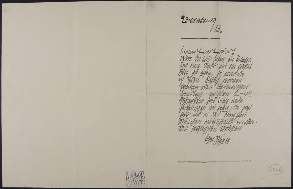 Brief von Egon Schiele an Franz Hauer vom 23. Oktober 1913, Inv. Nr.: ESA106b