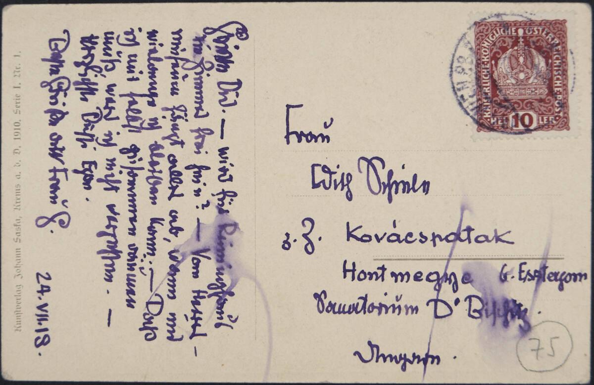 Ansichtskarte von Egon Schiele an seine Frau Edith vom 24. Juli 1918, Inv. Nr.: ESA75v