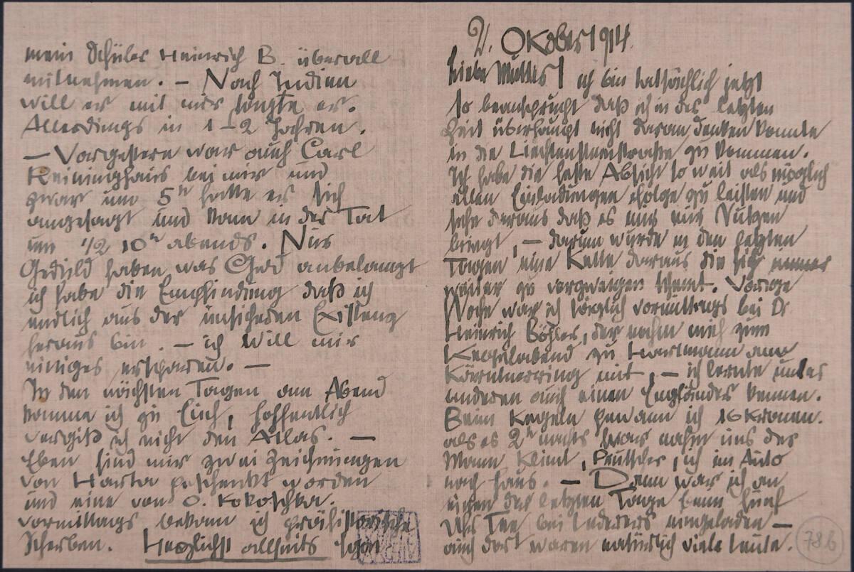 Brief von Egon Schiele an Marie Schiele vom 2. Oktober 1914, Inv. Nr.: ESA78b/recto