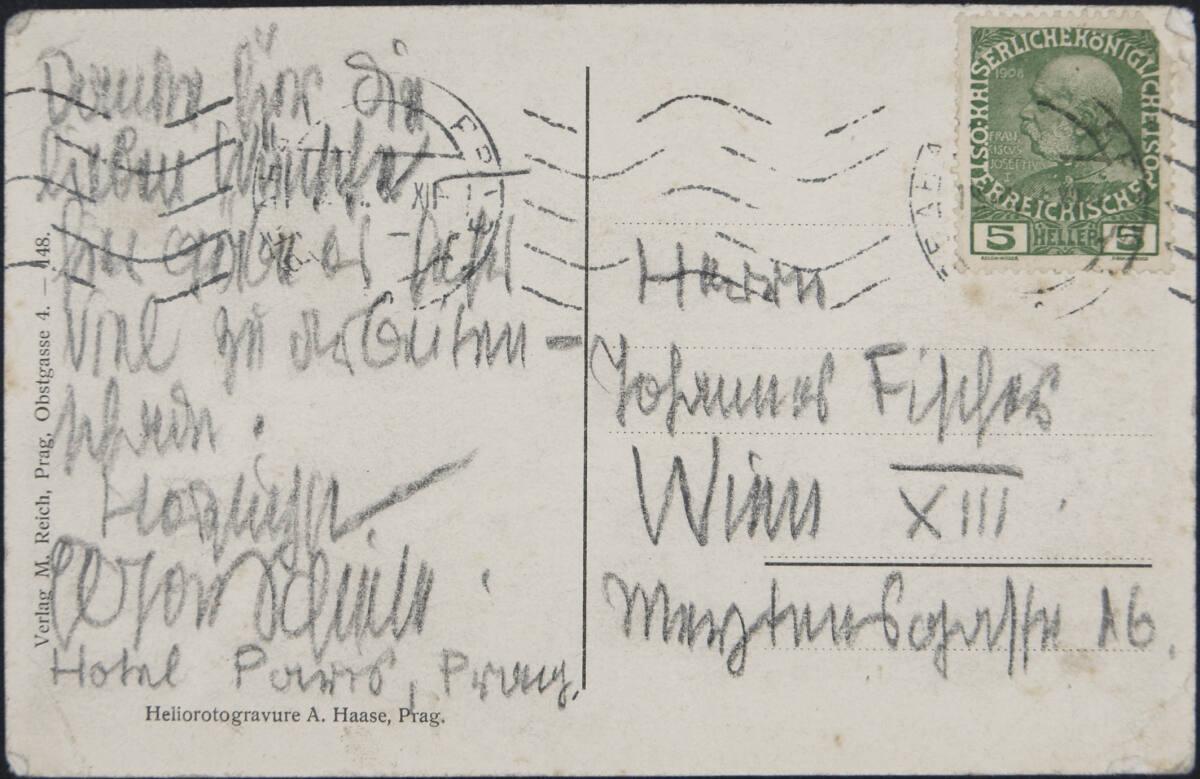 Ansichtskarte von Egon Schiele an Johannes Fischer um den 26. Juni 1915, Inv. Nr.: ESA79v