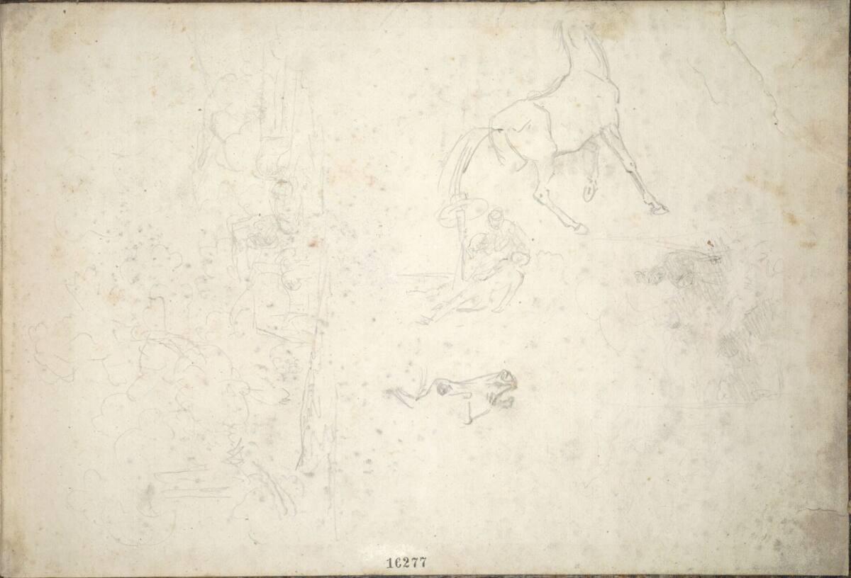 Friedrich Gauermann, Skizze von Pferden auf der Weide, Pferdestudien, Figurenstudien, Inv. Nr.:…