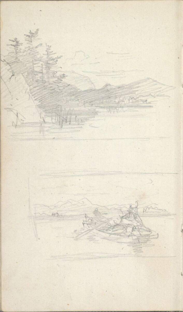 Friedrich Gauermann, Landschaftsstudie mit einem See; Studie zu einer Heimkehr von der Jagd, im…