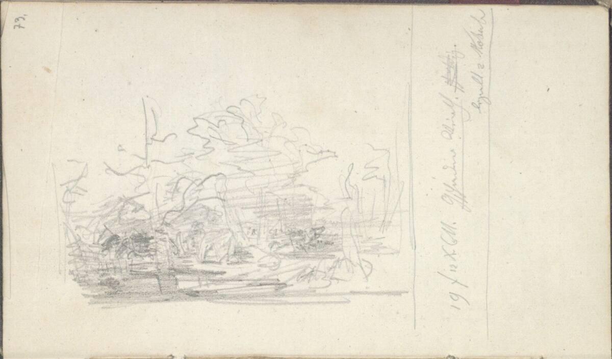 Friedrich Gauermann, Skizze von Kühen oder Pferden unter Bäumen, Inv. Nr.: 25668/73r