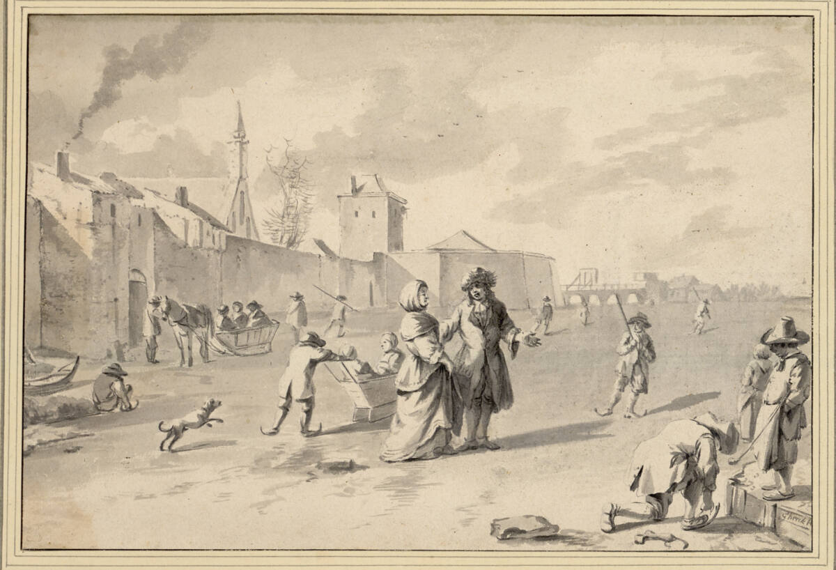 Schlittschuhläufer auf einem Stadtgraben, Gerrit Adriaenszoon Berckheyde