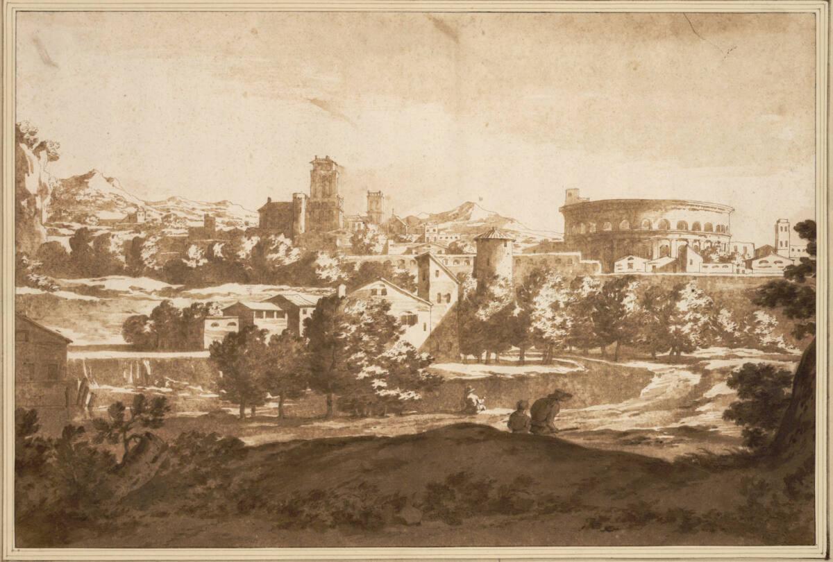 Jacob van der Ulft, Blick auf eine italienische Stadt mit hohem Amphitheater  (Verona?), Inv. N…