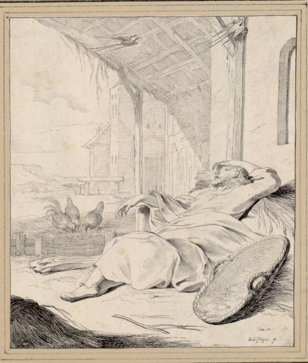 Der alte Tobias, unter dem Taubennest schlafend, Pieter Holsteyn II