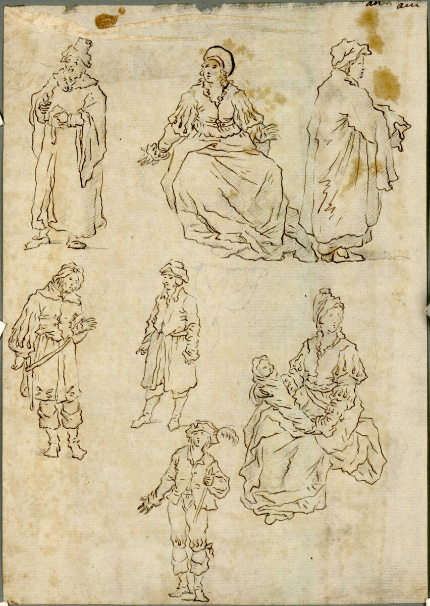Studienblatt: sieben Personenstudien, Anthonie Palamedesz., 1601–1673