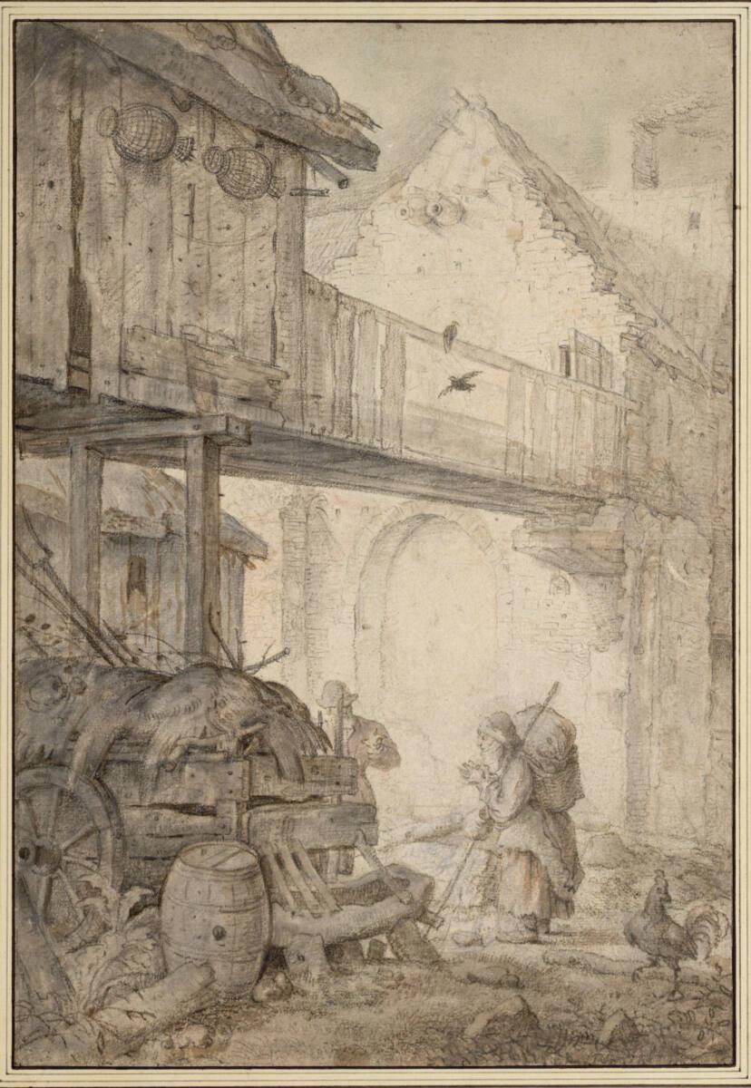 Roelant Savery, Verfallener Innenhof mit einer Bettlerin, Inv. Nr.: 9944
