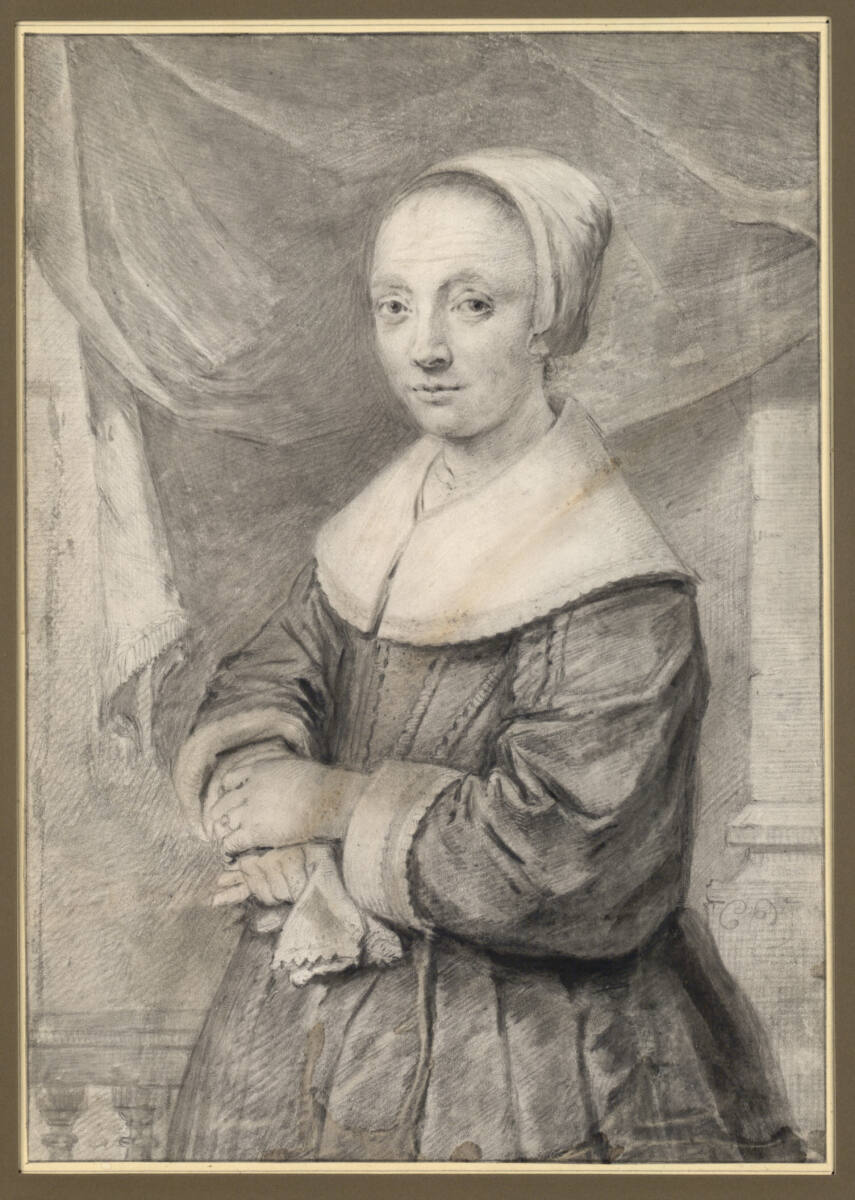 Porträt einer Frau mit gekreuzten Händen (Kniestück), Cornelis Visscher