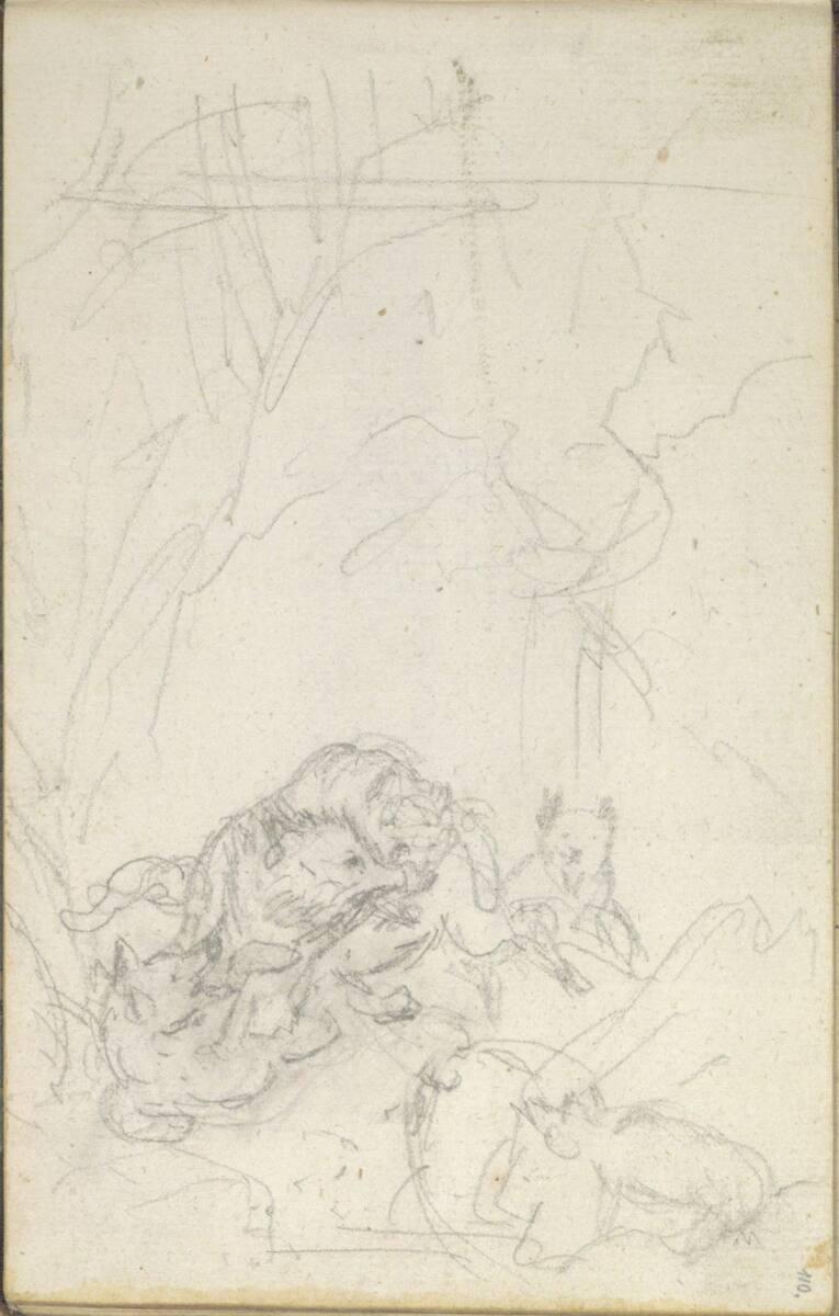 Friedrich Gauermann, Skizze eines Wolfsrudels im Wald, Inv. Nr.: 25670/110r