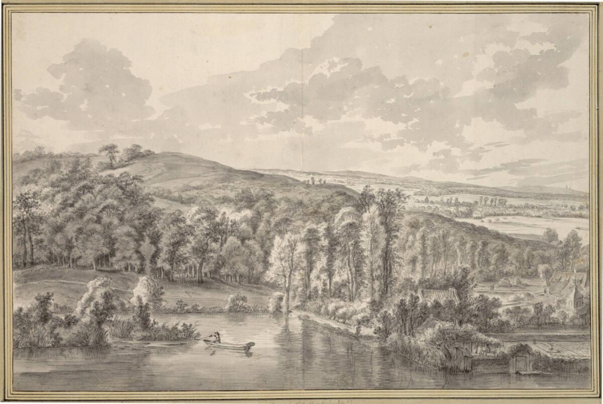 Baumreiche Hügellandschaft mit Teich und Gärten  (Die Umgebung von Rozendaal bei Arnhem), Inv. …
