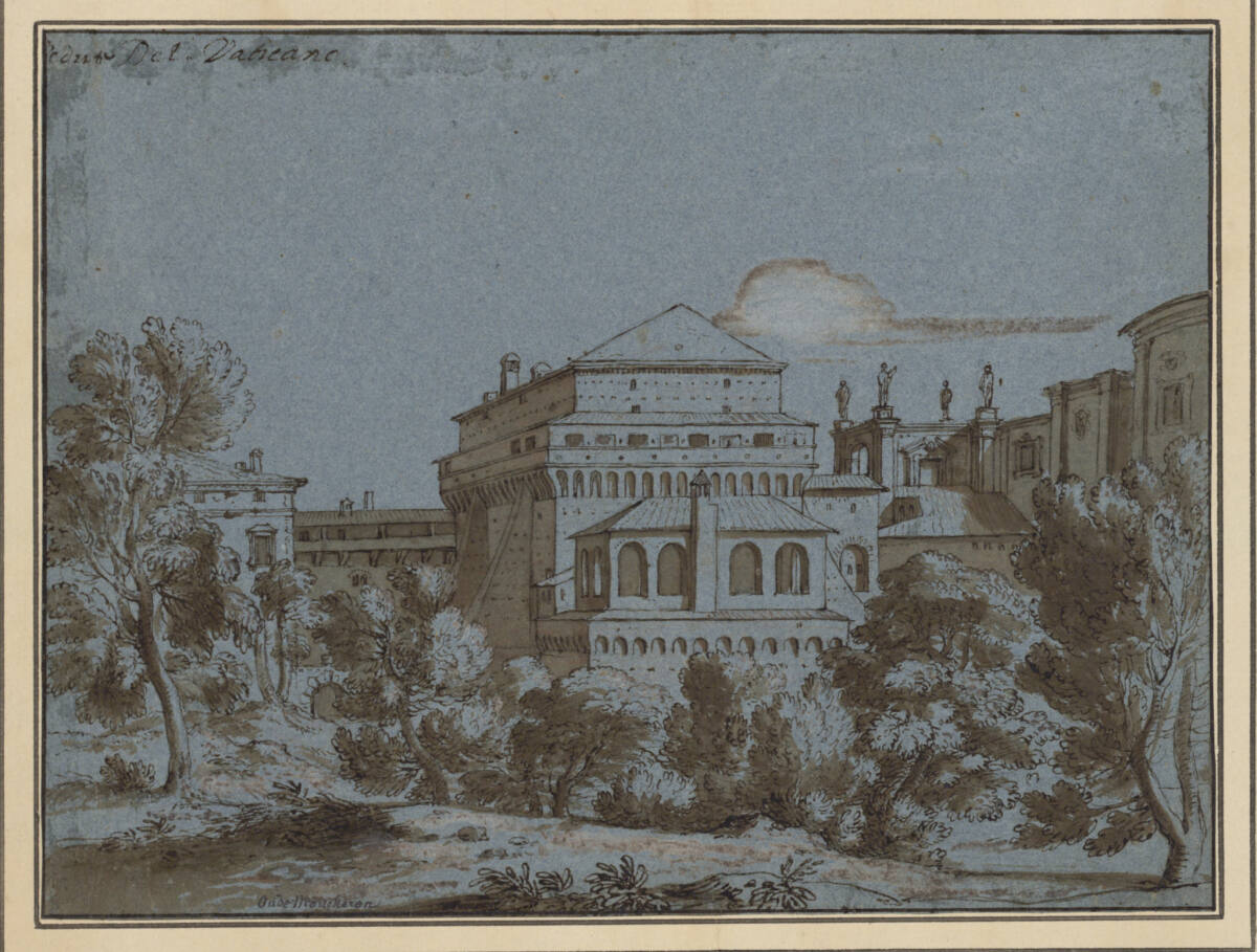 Blick auf den alten Vatikanpalast und einen Teil der Peterskirche, Frederik de Moucheron