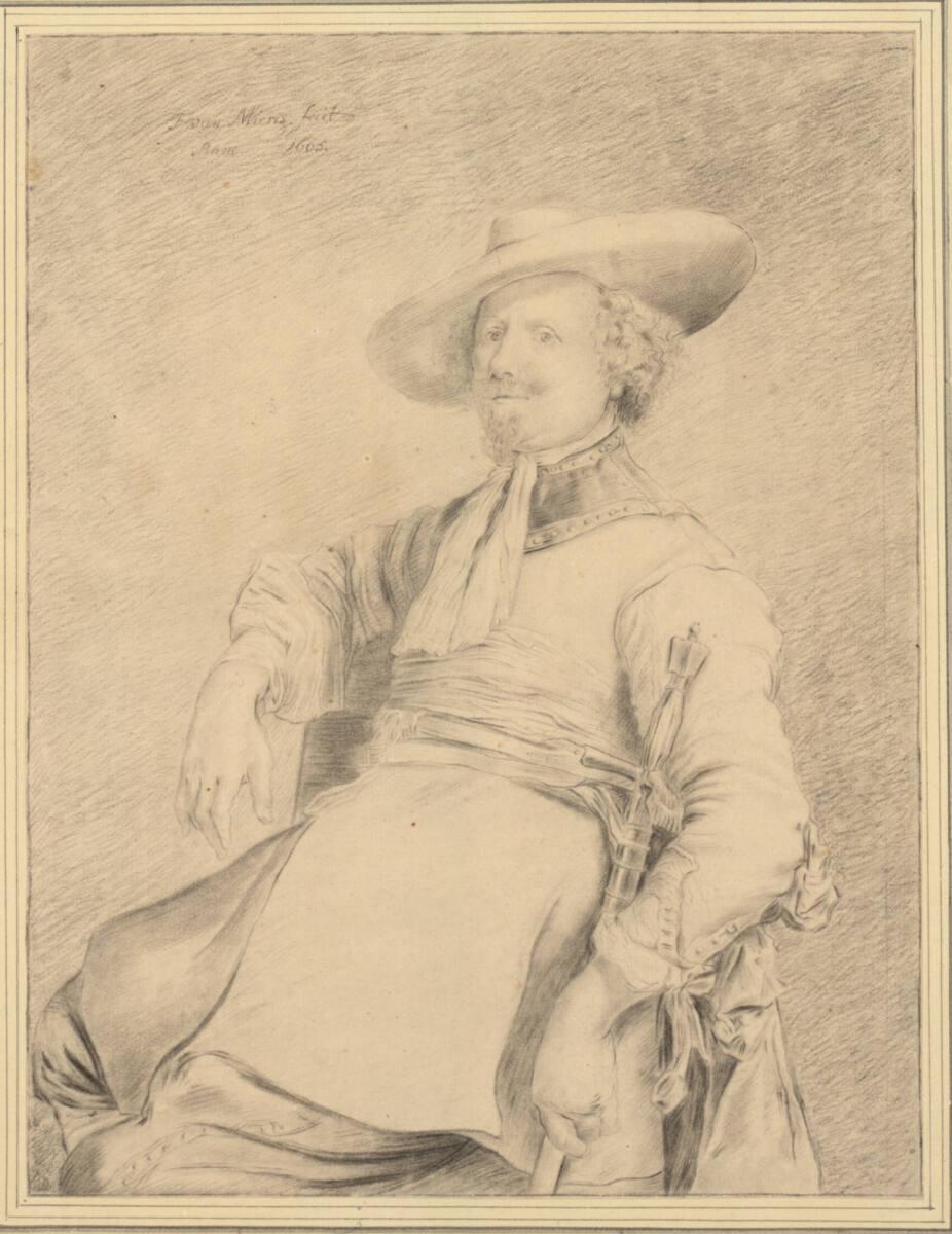 Frans van Mieris d. Ä., Porträt eines sitzenden Mannes mit breitkrempigem Hut und Degen  (Kopie…