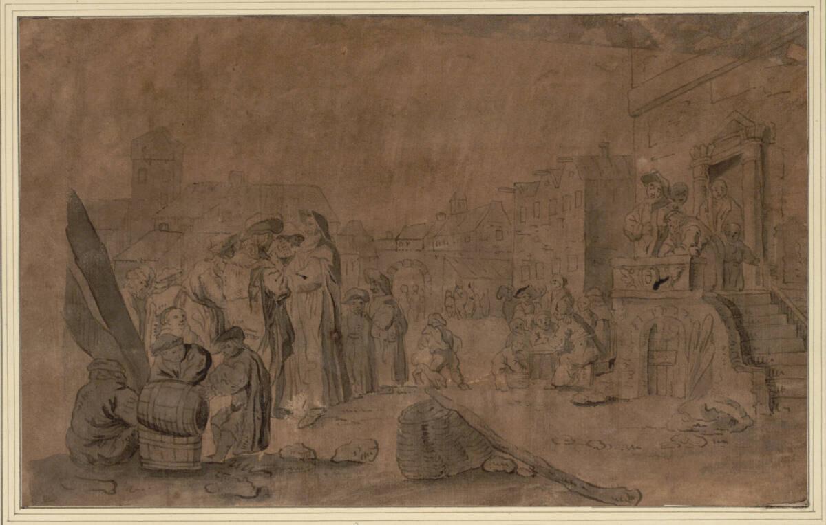 Thomas Wyck , Jüdisches Gesellschaftsleben vor der Synagoge, Inv. Nr.: 10176