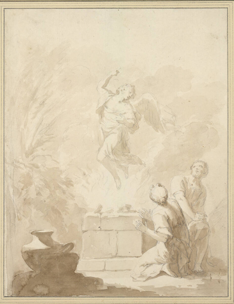 Der Engel offenbart sich Manoah und seiner Frau im Feuer ihres Brandopfers (Richter 13, 20), Johannes Voorhout