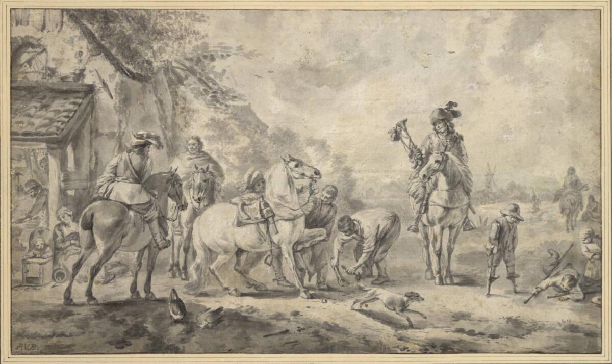 Pieter van Bloemen gen. Standaart, Drei Kavalleristen beim Hufschmied, Inv. Nr.: 10263