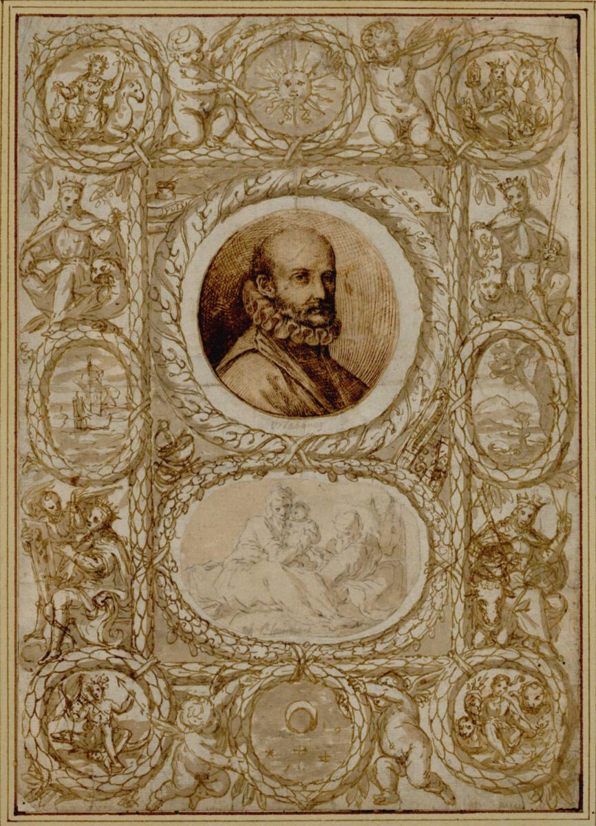 Cristoforo Roncalli, gen. Pomarancio, Zwei in reiche Umrahmung geklebte Zeichnungen (Oben im Kr…