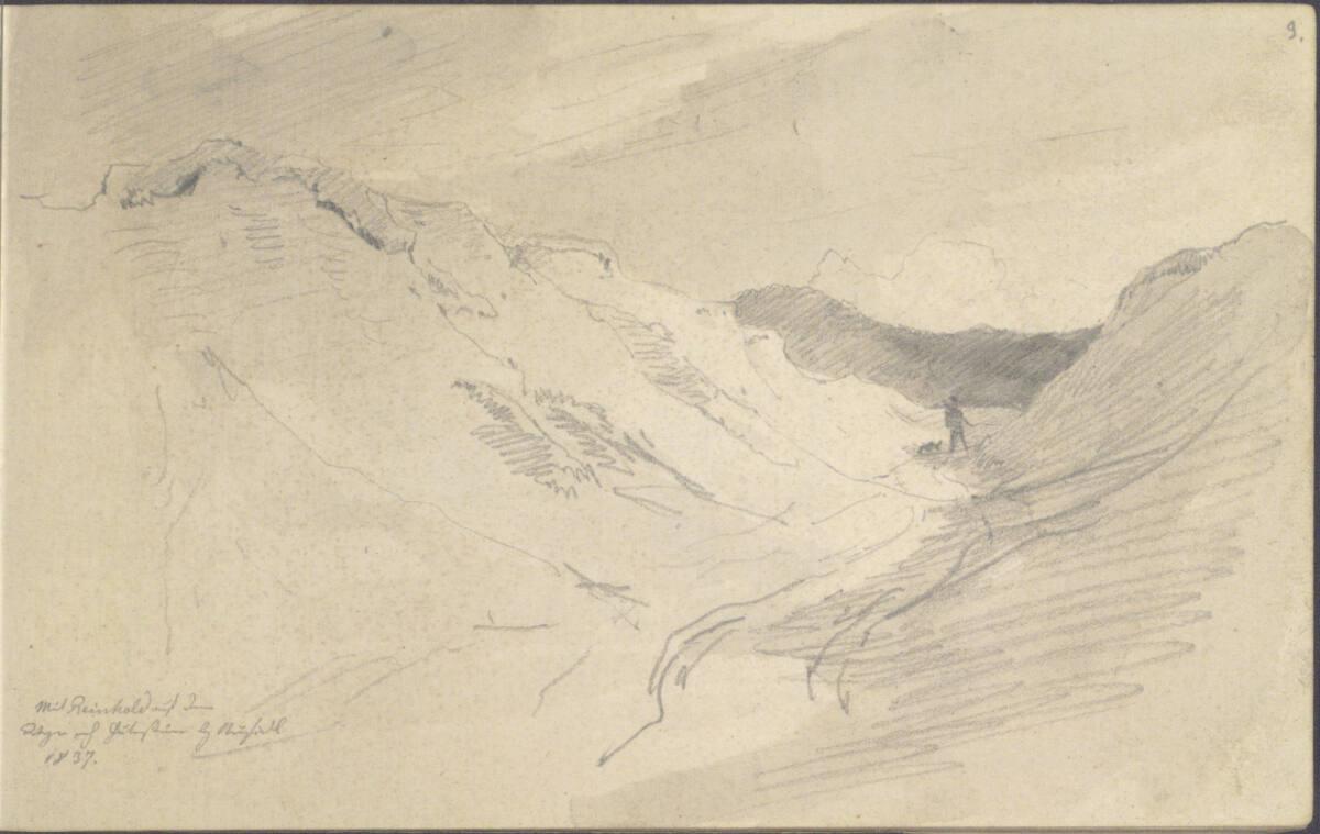Friedrich Gauermann, Skizze eines Hohlwegs mit Wanderer, Inv. Nr.: 25672/9