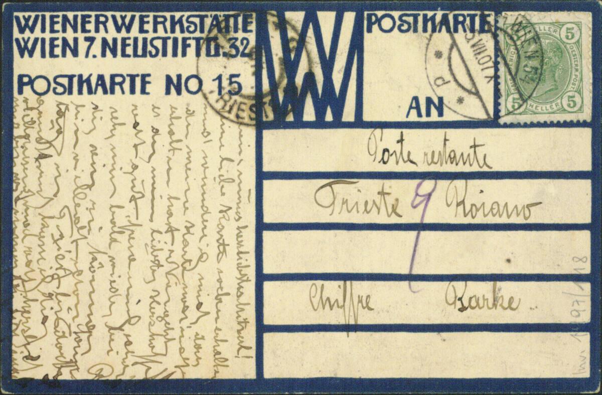 Rudolf Kalvach, Postkarte Nr. 15 der Wiener Werkstätte: Herzlichen Glückwunsch zum Namenstage, …