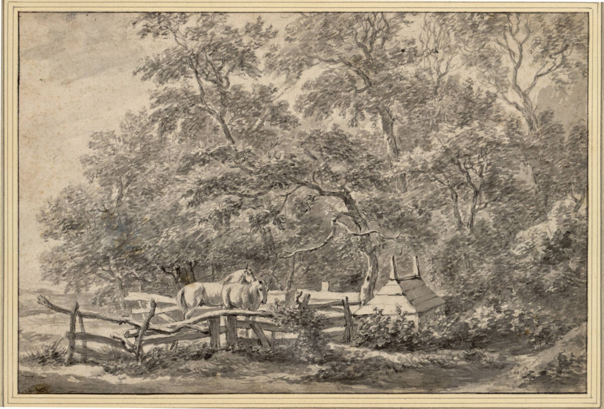 Waldrand mit zwei weidenden Pferden (Wald von Haag), BarendGael