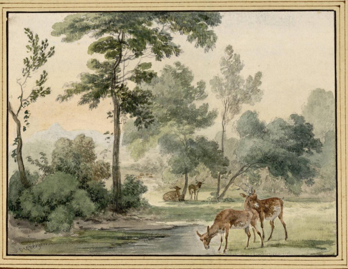 Dirck van Bergen, Parklandschaft mit Dammwild an einem Tümpel, Inv. Nr.: 10333