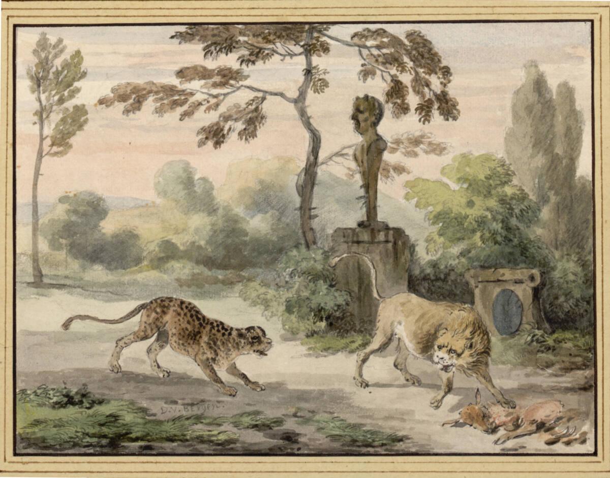 Dirck van Bergen, Löwe und Leopard in einer Parklandschaft, Inv. Nr.: 10334