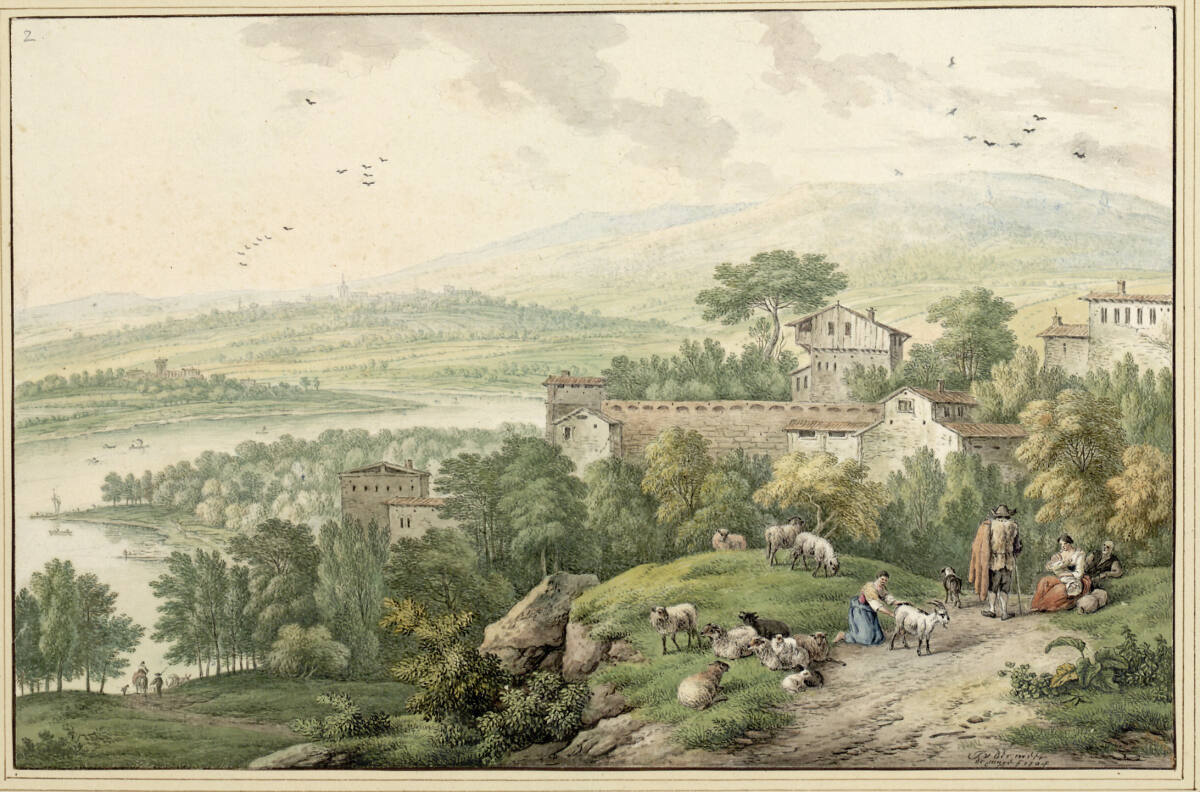 Weite Flußlandschaft mit Kastell und Hirten, Jan van der Meer d.Ä., 1704