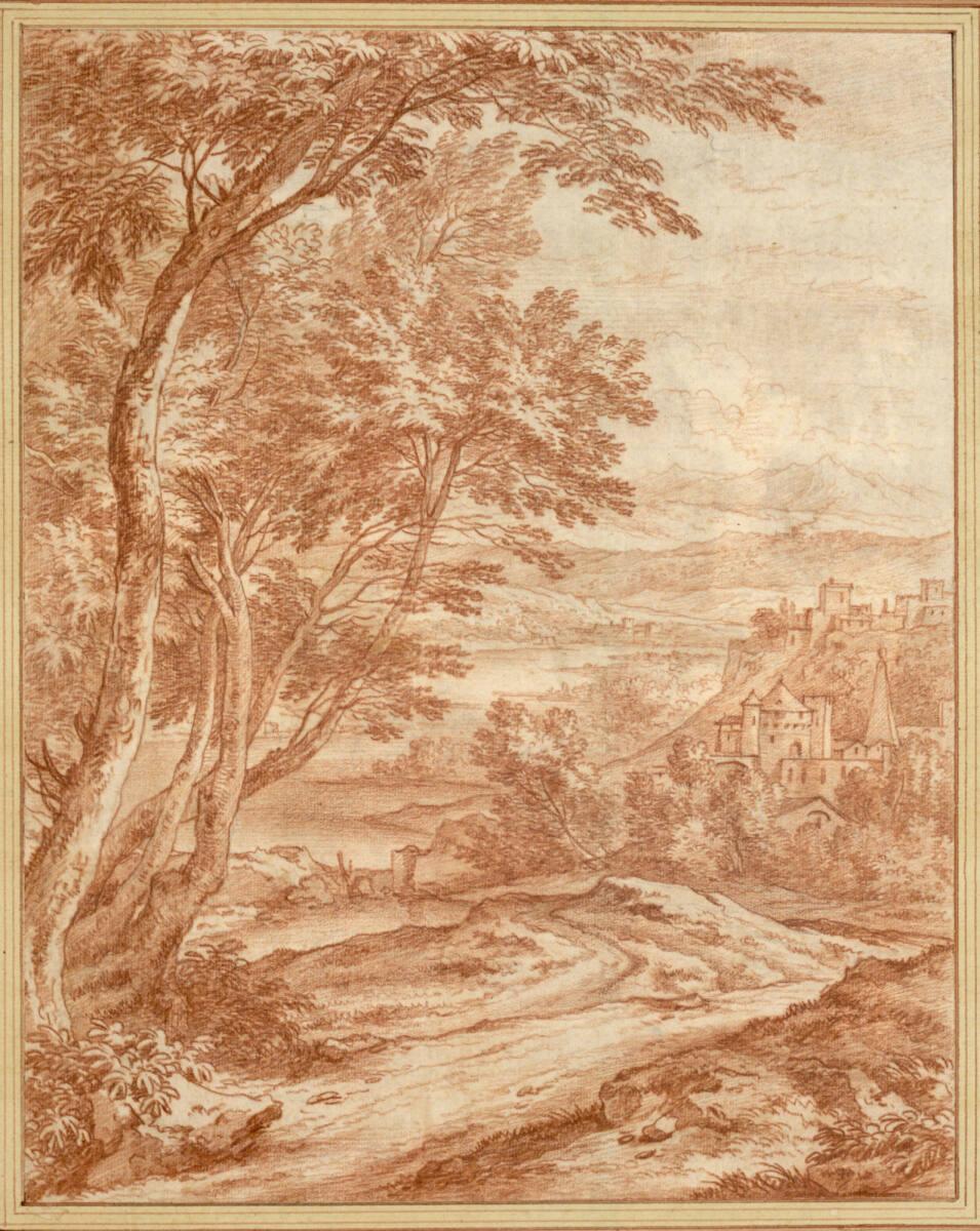 Frans Boudewyns, Südliche Flußlandschaft  mit Baumgruppe am Weg im Vordergrund, Inv. Nr.: 10429
