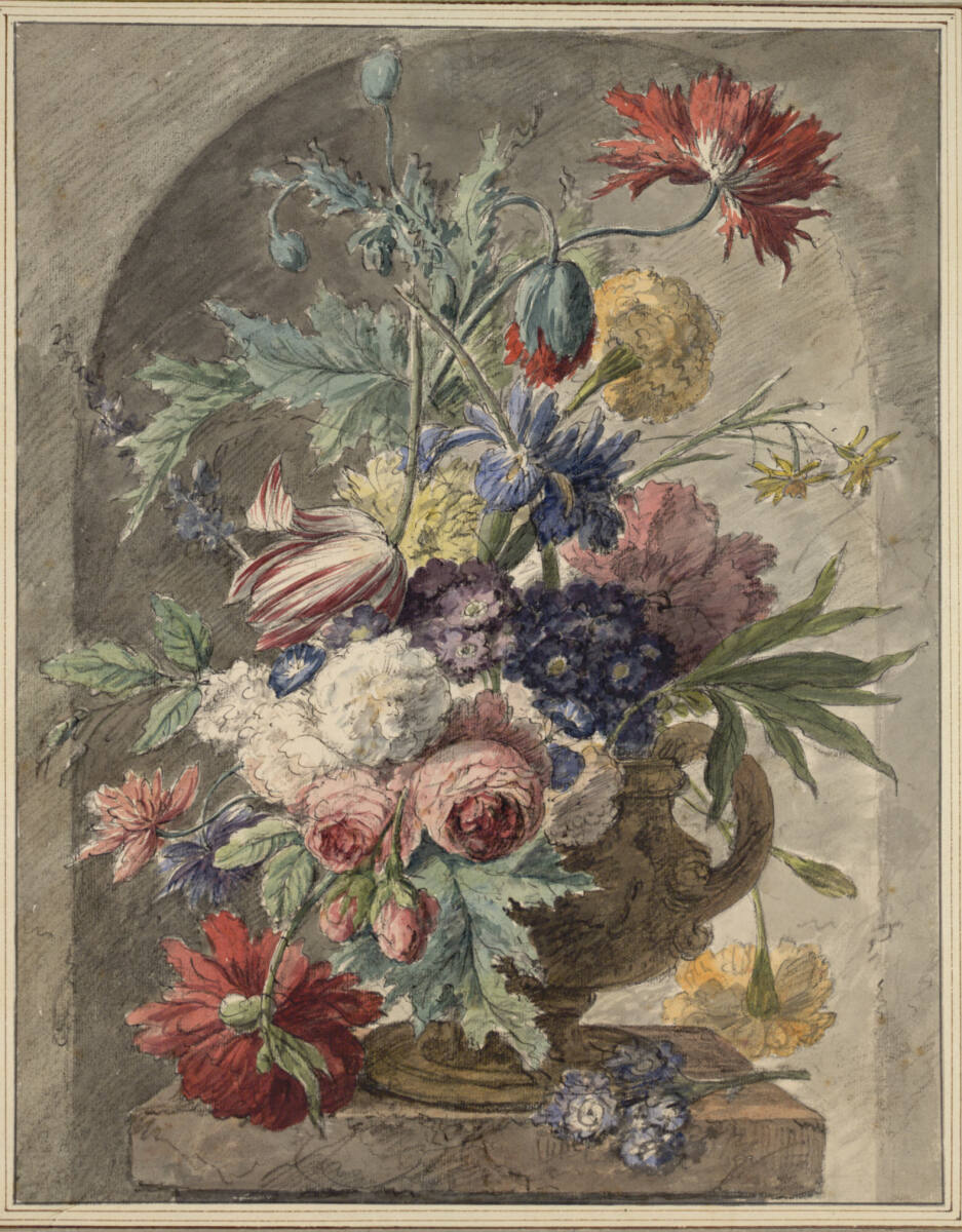 Blumenstillleben - Vase vor einer halbrunden Wandnische, Jan van Huysum