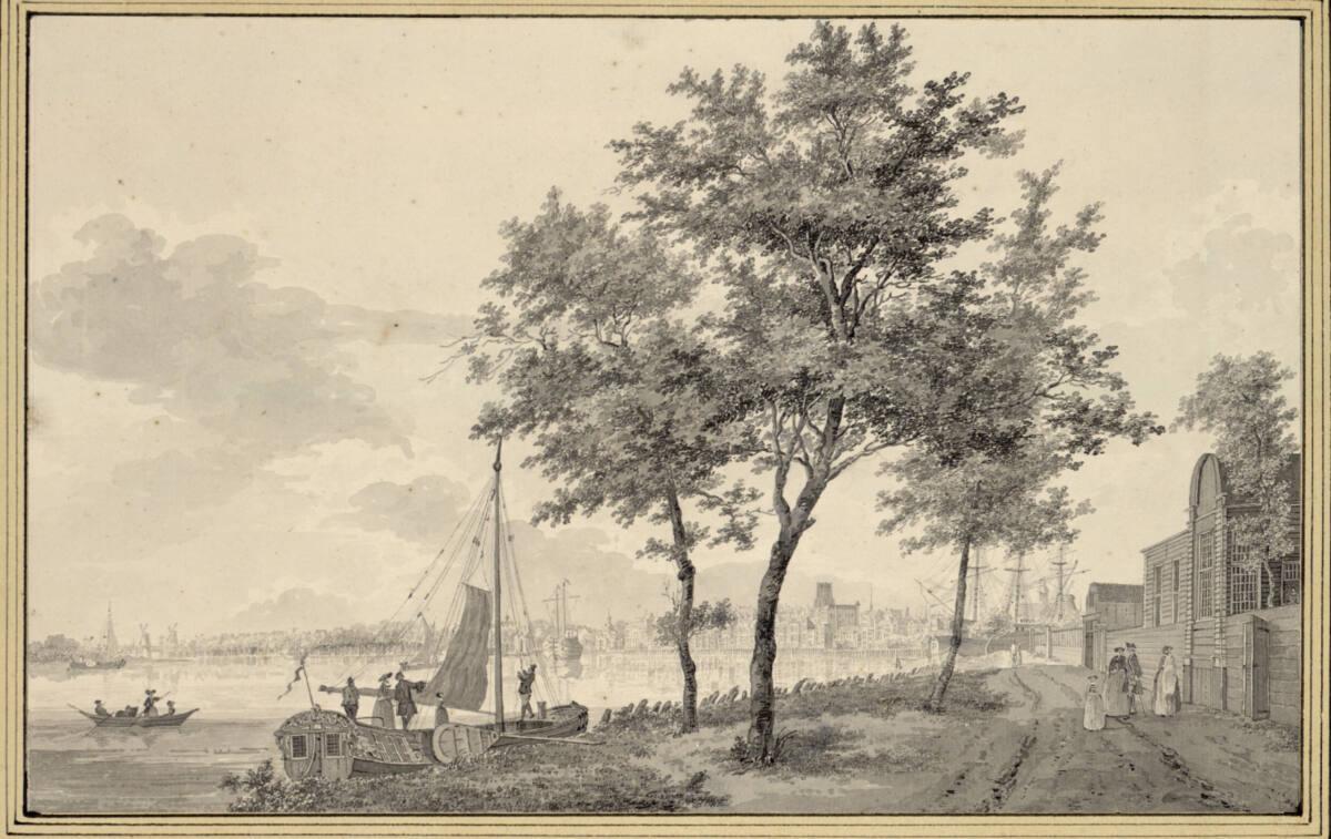 Pieter van Liender, Bäumchen an einer Uferstraße mit Blick auf Rotterdam, Inv. Nr.: 10662