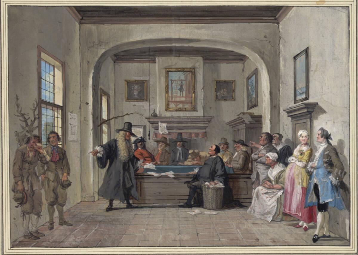 Gerichtsszene mit komischen Figuren, Inv. Nr.: 10668