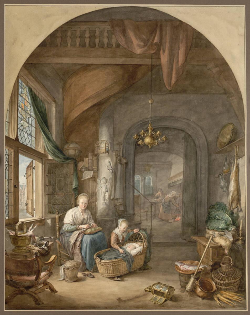 Aert Schouman, Kücheninterieur mit sitzender junger Frau und ihren Kindern, Inv. Nr.: 10697