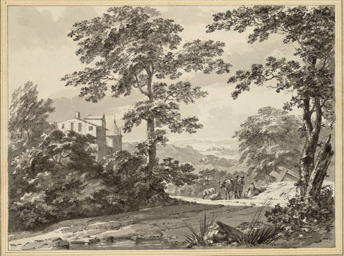 Italienische Berglandschaft mit Villa und Landstraße, JanHendrikNeuman, 1791