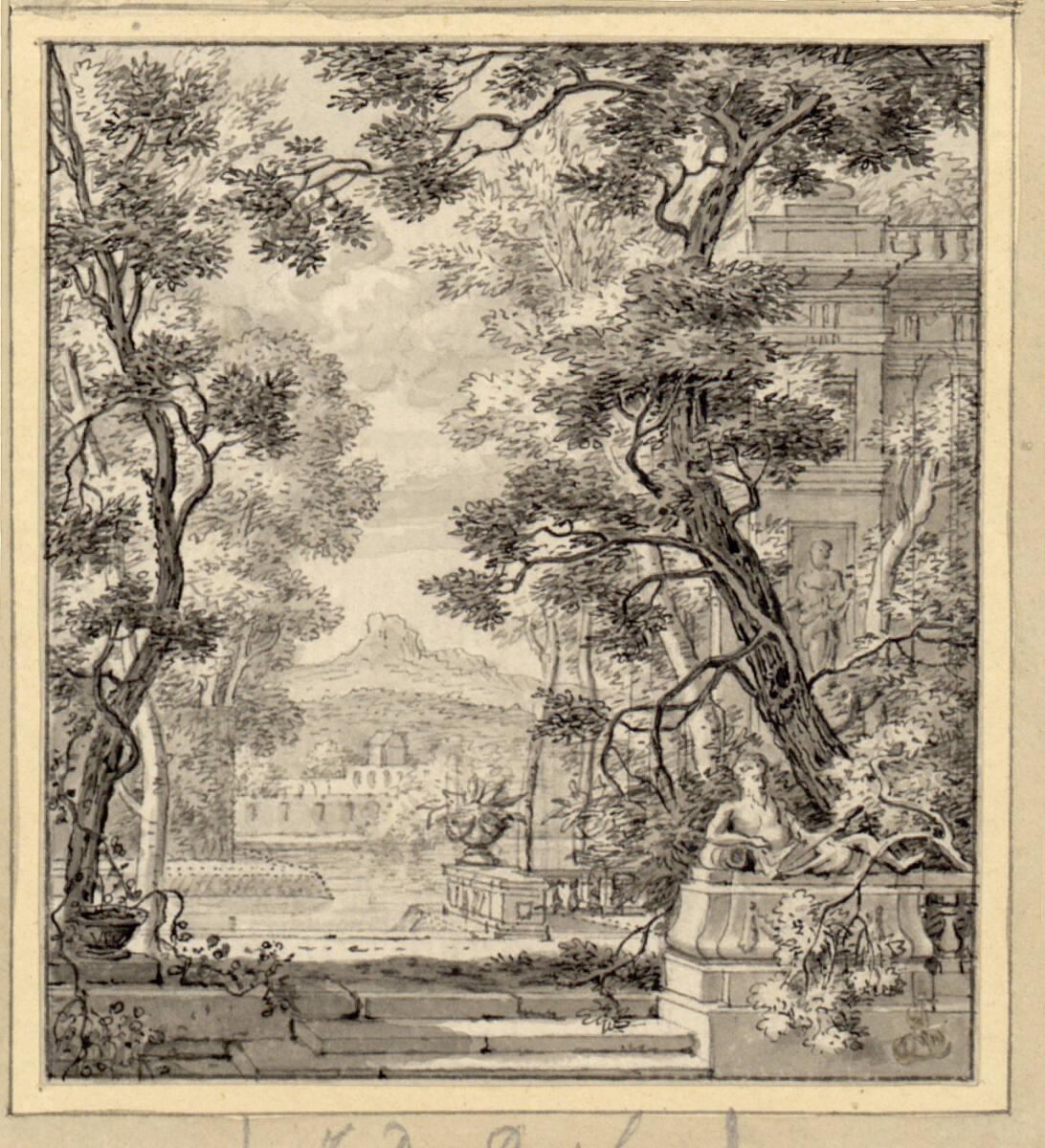 Johannes de Bosch, Parklandschaft mit steinernem Flußgott an einer Brüstung, Inv. Nr.: 10806