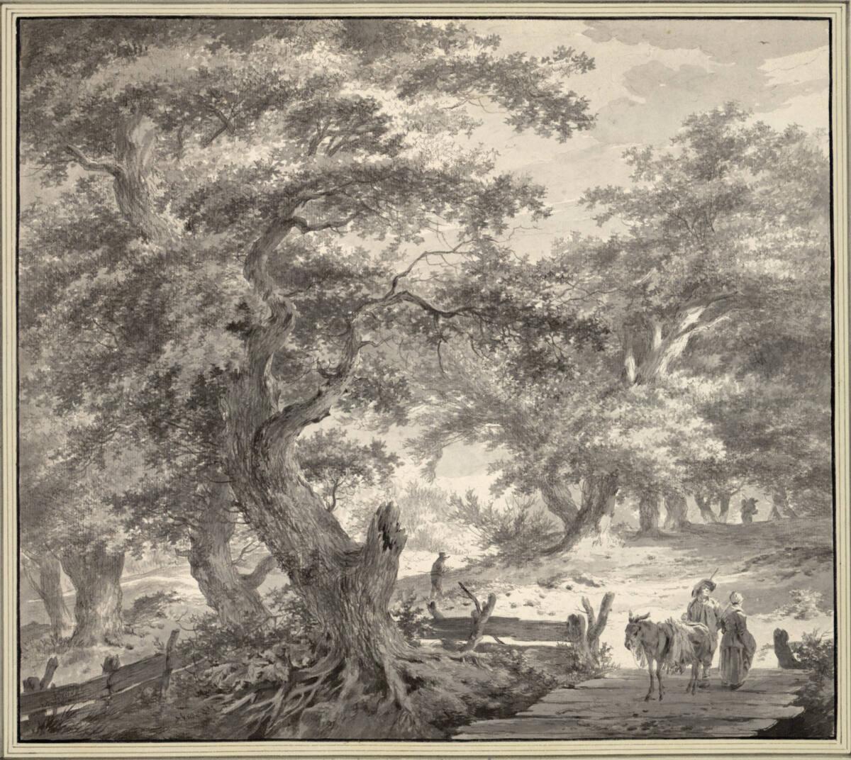 Hermanus van Brussel, Waldlandschaft mit Eseltreiber und Frau auf einer Holzbrücke, Inv. Nr.: 1…